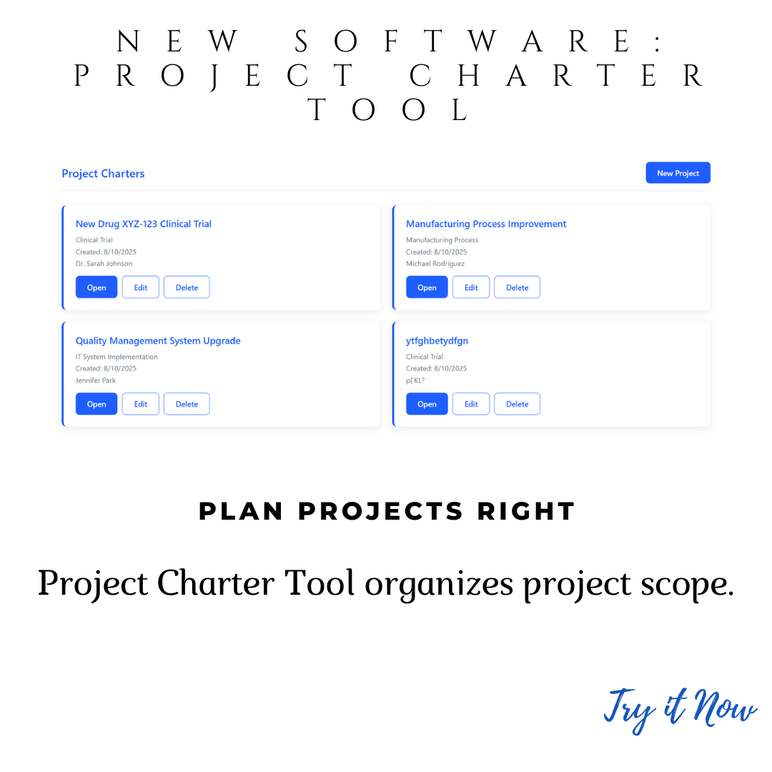 Project Charter Software for Pharma Initiatives & Regulatory Compliance