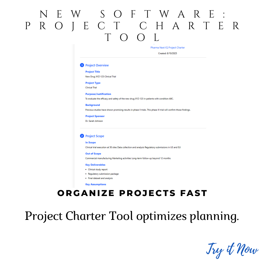 Project Charter Software for Pharma Initiatives & Regulatory Compliance