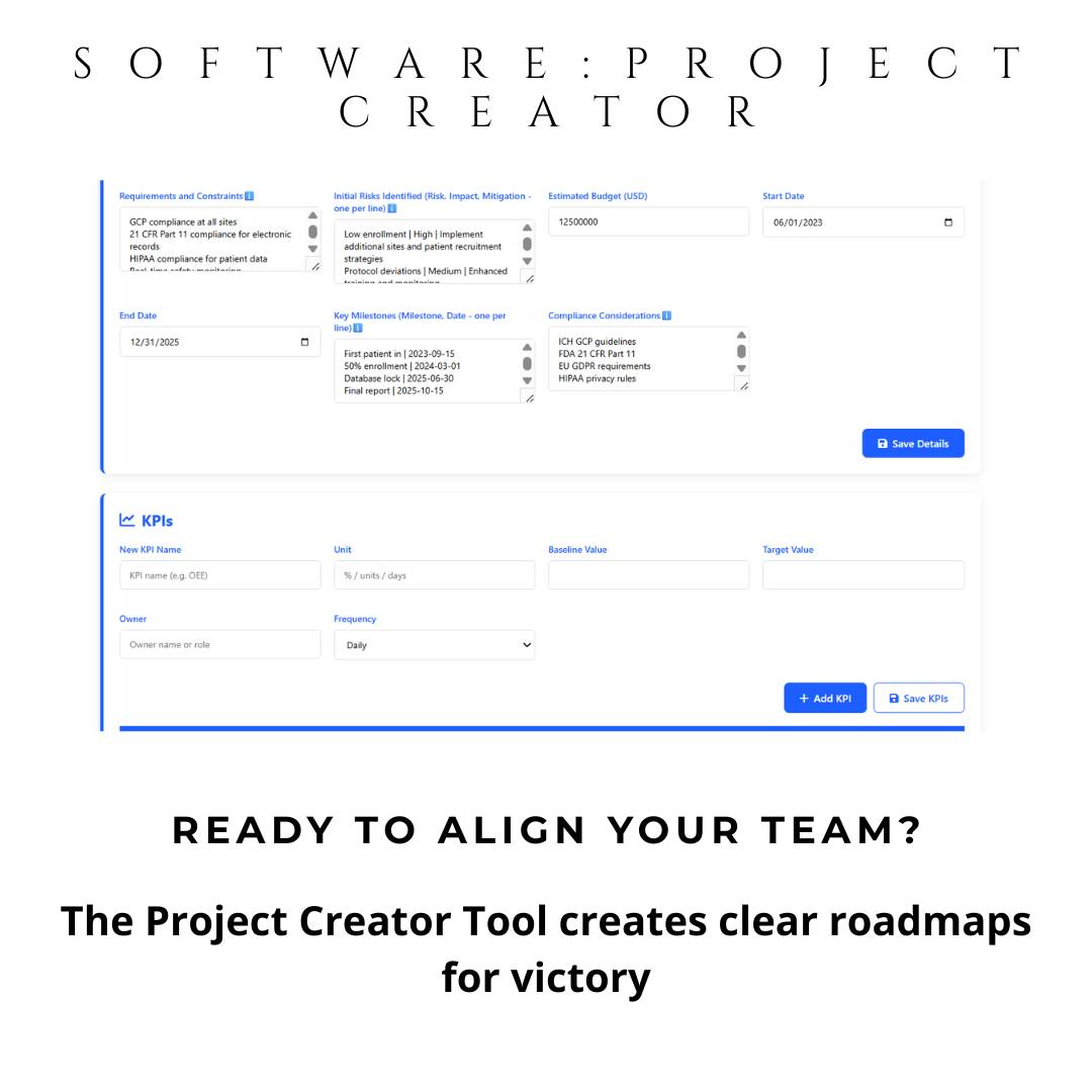 Project Creator Tool: Comprehensive Digital Planner for Automated project Charter, KPI Tracking & Stakeholder Management