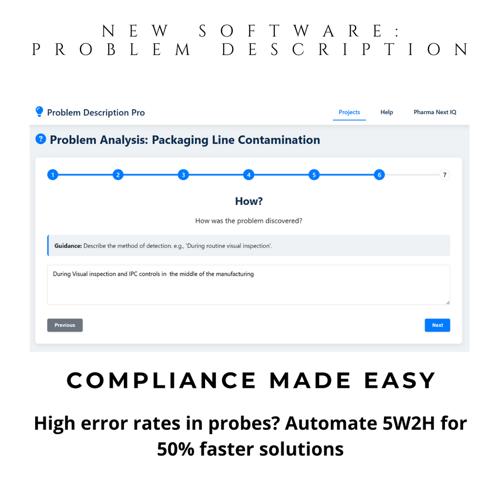 Problem Description Pro - 5W2H Investigation Tool for Pharma & Food Industries