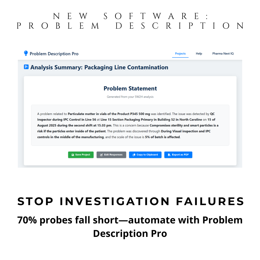 Problem Description Pro - 5W2H Investigation Tool for Pharma & Food Industries