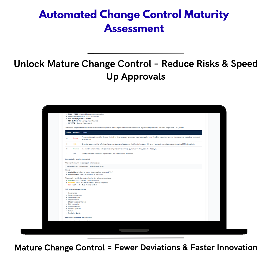 Change Control Maturity Assessment (CCMA) – La única herramienta digital para evaluar y elevar la madurez de tu sistema de Gestión de Cambios en la industria farmacéutica
