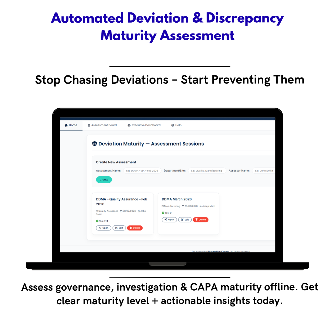 Deviaciones & Discrepancias Maturity Assessment: Evalúa tu Sistema de Desviaciones en Minutos sin Consultor – DDMA Automatizado (GMP & ISPE)