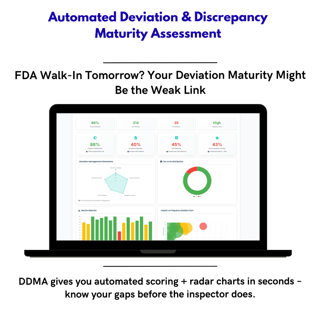 Deviaciones & Discrepancias Maturity Assessment: Evalúa tu Sistema de Desviaciones en Minutos sin Consultor – DDMA Automatizado (GMP & ISPE)