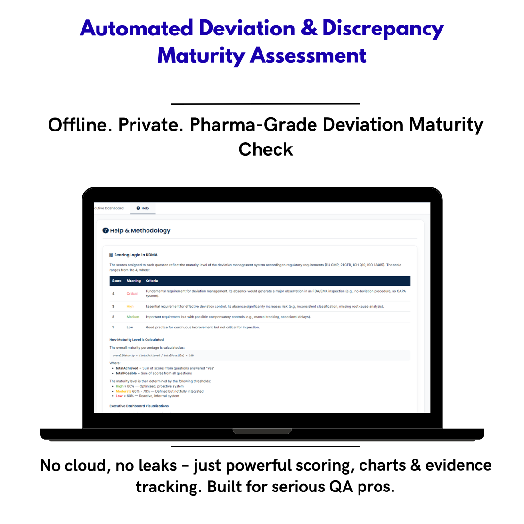 Deviaciones & Discrepancias Maturity Assessment: Evalúa tu Sistema de Desviaciones en Minutos sin Consultor – DDMA Automatizado (GMP & ISPE)