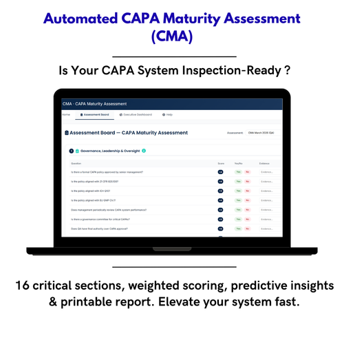 CAPA Maturity Assessment (CMA) – La única herramienta digital para medir y elevar la madurez real de tu sistema CAPA en la industria farmacéutica