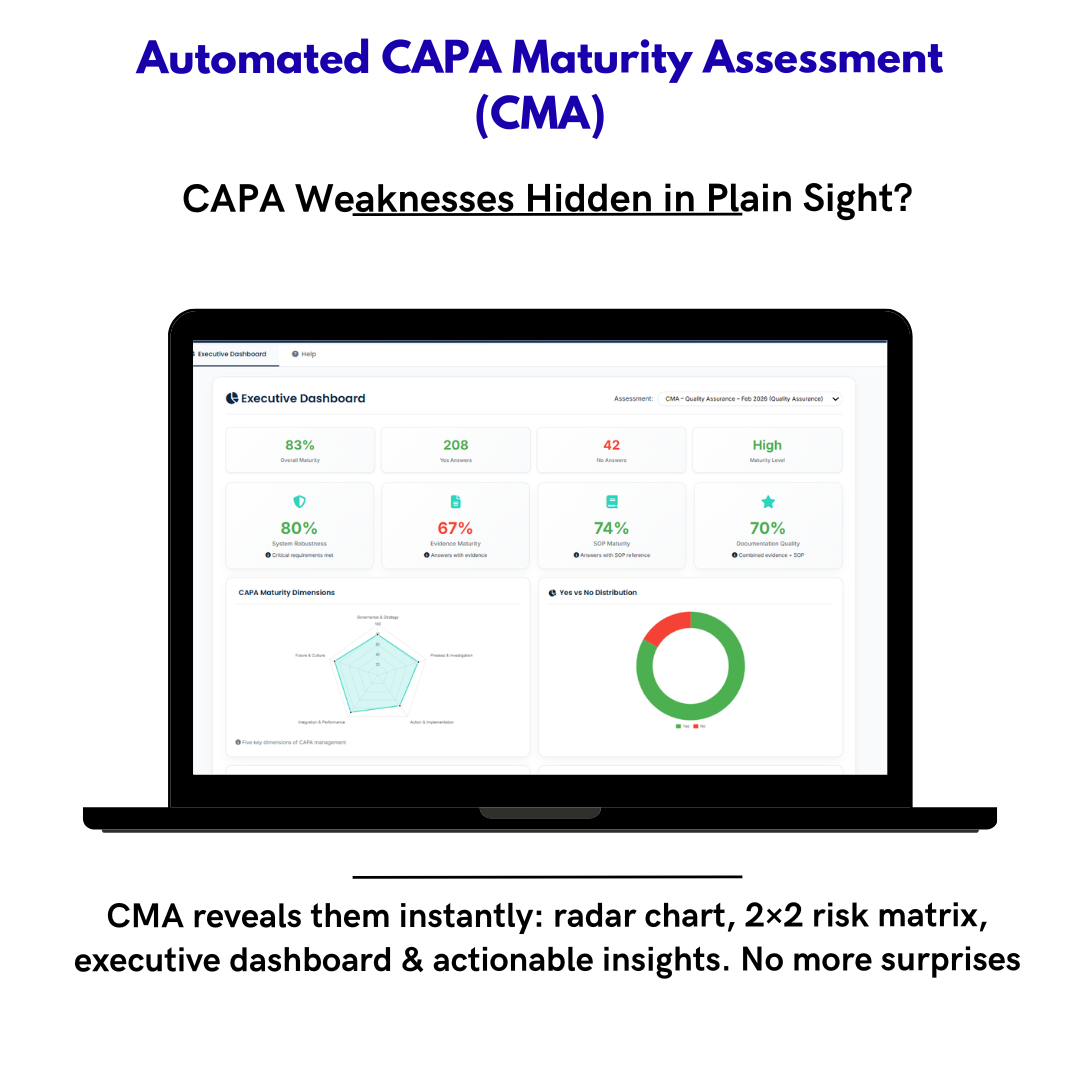 CAPA Maturity Assessment (CMA) – La única herramienta digital para medir y elevar la madurez real de tu sistema CAPA en la industria farmacéutica