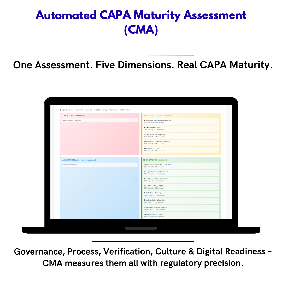CAPA Maturity Assessment (CMA) – La única herramienta digital para medir y elevar la madurez real de tu sistema CAPA en la industria farmacéutica