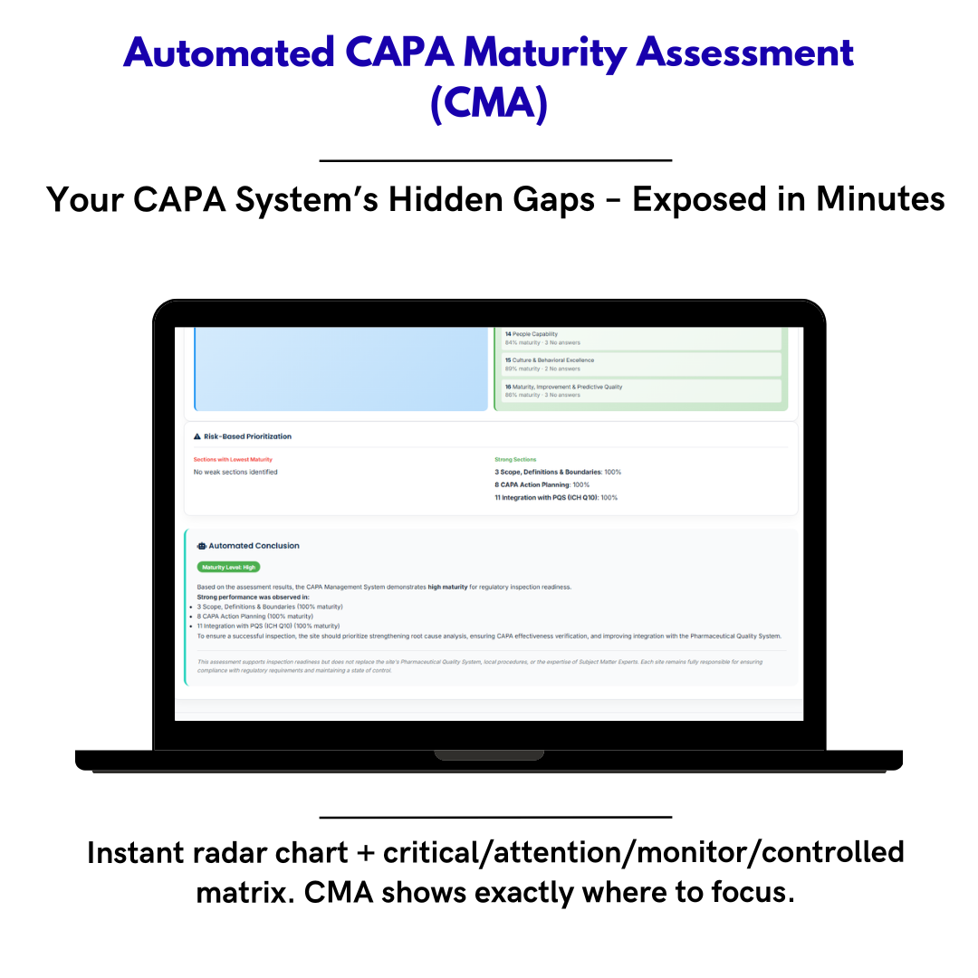 CAPA Maturity Assessment (CMA) – La única herramienta digital para medir y elevar la madurez real de tu sistema CAPA en la industria farmacéutica