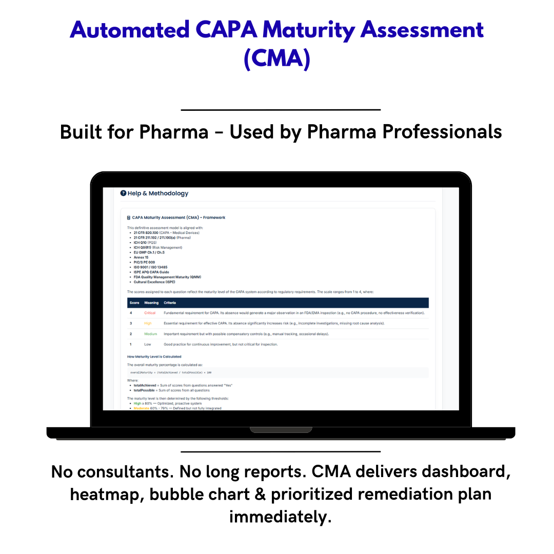 CAPA Maturity Assessment (CMA) – La única herramienta digital para medir y elevar la madurez real de tu sistema CAPA en la industria farmacéutica